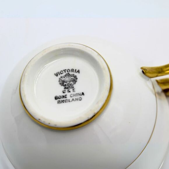 Vintage Victoria C&E Bone China Teacup & Saucer Pink Bubble Pattern Gold Gilt - Picture 4 of 6